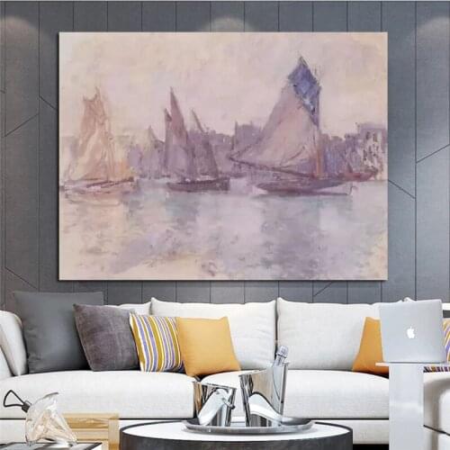100% Hand Painted Handmade Claude Monet Boats in the Port of Le Havre, 1882-83 Impression Art Landscape Oil Painting Pictures