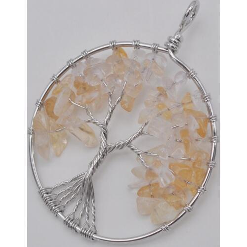 Lucky Handmade Tree of life Natural Yellow Crystal Wire Wrap Pendant Jewelry For Gift S601