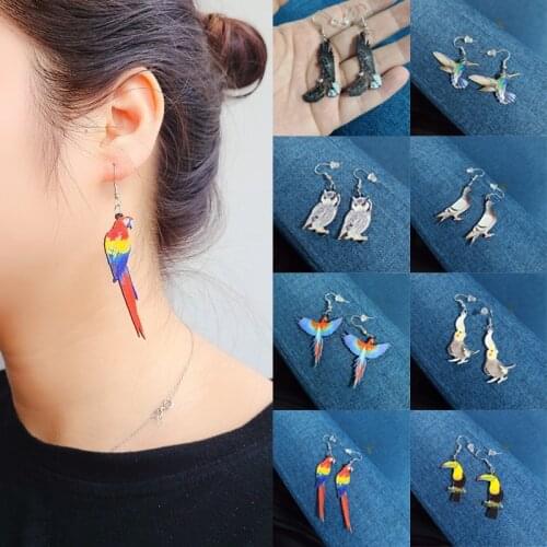 Cute Acrylic Bird Earrings For Women Funny Hummingbird Pigeon Eagle Owl Parrot Animal Drop Earrings Novelty Jewelry