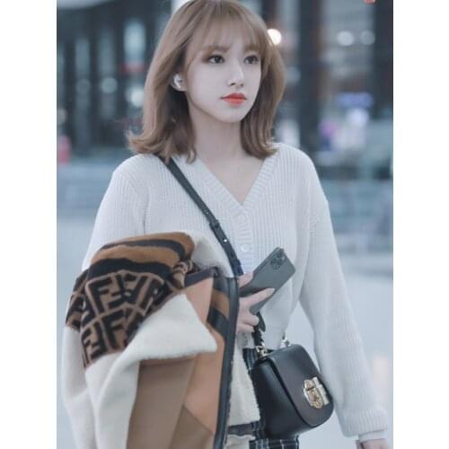 Sweet Girls Vintage Knitted Cardigan 2021 Spring-autumn Office Ladies V Neck Knitwear Cute Women Short Soft Cotton Sweater