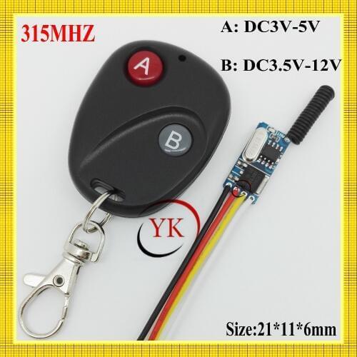 315MHZ Mos Mini Remote Switch 3v 3.3v 3.6v 3.7v 4.2v 4.5v 5v 6v 7.4v 9v 12v Small Size Mini LED Light Battery Wireless Lighting