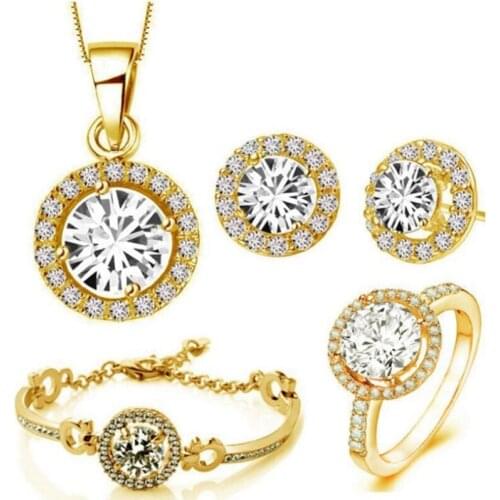 European and American Fashion Jewelry Woman Jewelry Set Diamond Earring Necklace Bracelet Ring Boutique Four-piece Set-1127