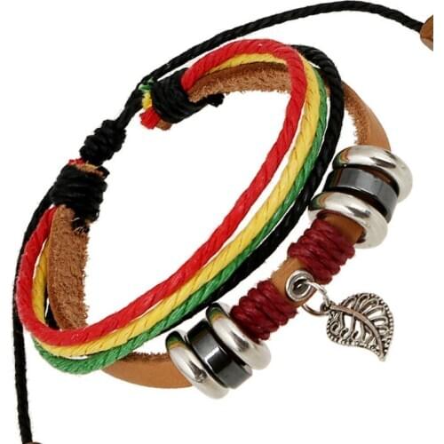 Fashion Woman Leaf Beads Charm Wrap Bracelet Multi-layer Rope Leather Bangle Wristbands Adjustable Casual Kids Girl Jewelry Gift