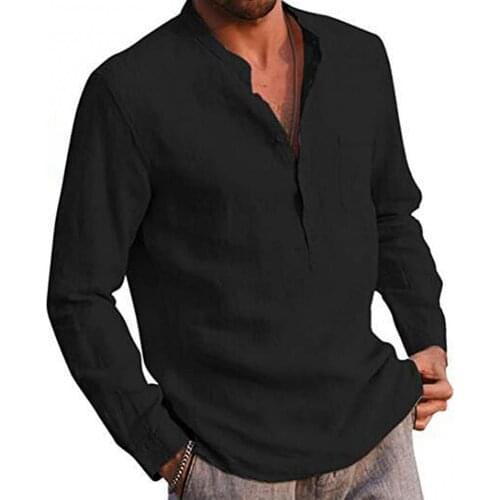 Men Spring Autumn T-shirt Top Casual Male Clothing Solid Color V Neck Long Sleeve Button Pocket T-shirt Top poliester 100% Shirt