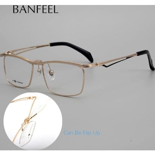 100% Pure Titanium Men Glasses Full Frame Square Flip Up Men Eyeglass Frames Myopia Hyperopia Prescription Eyeglasses Eyewear