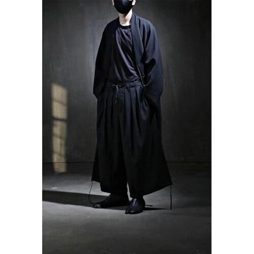 Mens new style loose lace up can tie the foot in fashion Wide Leg Pants Capris skirt pants personalized fashion youth