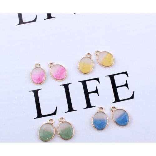 New Arrival 10*14MM Double Glitter Colors Oval Round Jewelry Charms Gold Tone Plated Oil Drop DIY Bracelet Earring Necklace