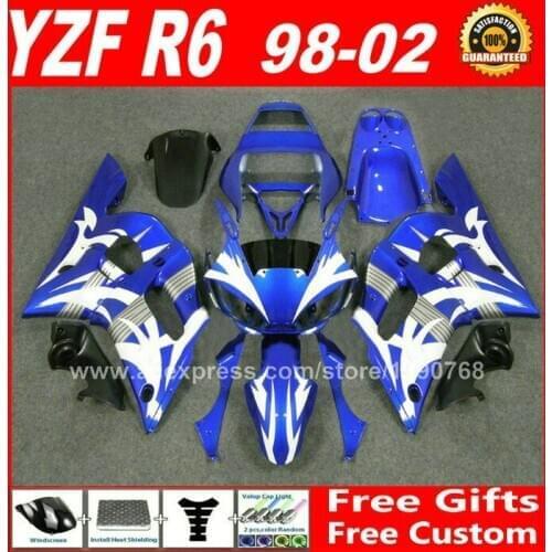 Fairing fit for YAMAHA YZF R6 98 99 00 01 02 blue silver 1998 1999 2000 2001 2002 fairings kits I8O0