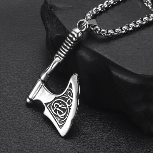Viking Broad Axe Pendant Necklace Norse Ornament for Men 316L Stainless Steel Jewelry Mens Long Chain Necklaces Jewellery Gift