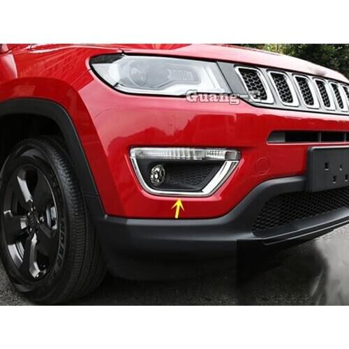 For Jeep Compass 2017 2018 2019 2020 Car ABS Chrome Cover Trim Front Head Fog Light Lamp Frame Stick Eyebrow Hoods Part 2pcs