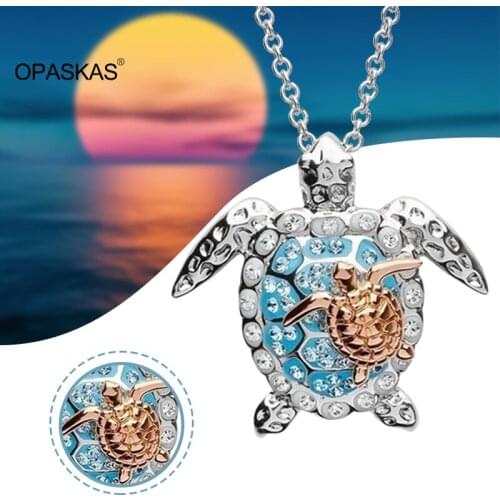 Crystal turtle Necklace with Rhinestone Parent Kid Sea Turtle Alloy Neck Pendant Jewelry Graduation Gift for Student PT