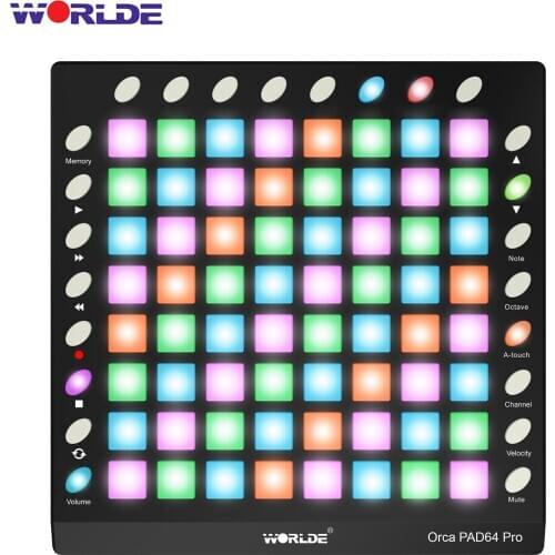 WORLDE ORCA PAD64-A Pro Portable USB MIDI Drum Pad Controller 64 RGB Backlit Pads 24 Buttons Built-in 128MB Sound Module