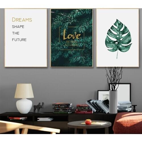 Green Plants Leaf Canvas Poster Nordic Style Print Scandinavian Wall Art Painting Decoration Pictures Minimalist Home Decor