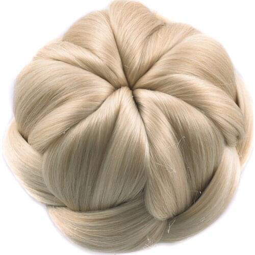 Soowee Blonde Braided Clip In Fake Hair Bun Synthetic Hair Chignon Fast Bun Donut Roller Hairpieces for Women Scrunchies