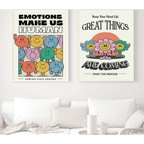 Nordic Cartoon Enjoy Art Inspirational Quote Print Emotions Human Wall Canvas Poster Pictures Kids Bedroom Home Decor No Framed