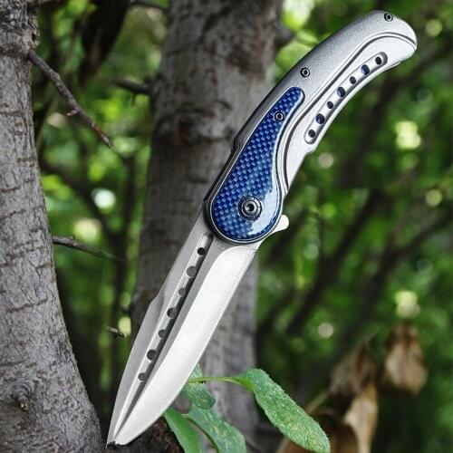 Blue Quick-Opening Folding Knifes Cold Steel Forging High-Quality Martensitic Blade Outdoor Self-Defense Hand Tool Hunting Knife