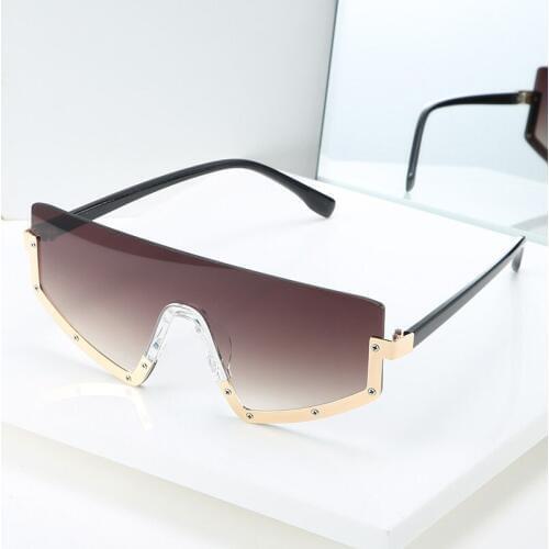 Vintage Semi-rimless Sunglasses Women Oversize One Piece Eyeglasses for Ladies Gafas Oculos UV400 Shades Men for Outdoor 2134DF