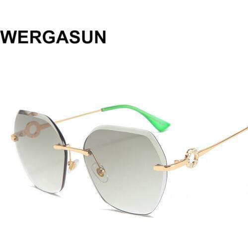 WERGASUN Vintage Oversized Rimless Sunglasses Women Famous Luxury Brand Design Sexy Diamond Square Sun Glasses For Female