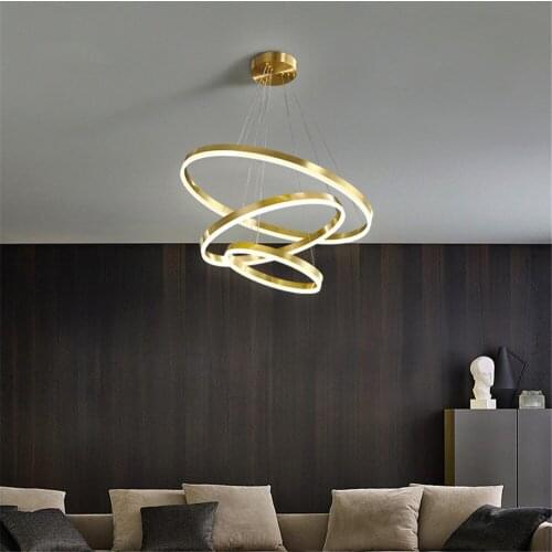RC Dimming Modern Led Luxury Copper Chandelier Home Lighting Rings Ceiling Mounted Chandelier Lighting Fixtures Indoor lighting