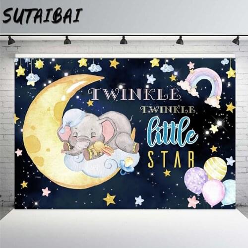 Sleep Elephant Backdrop Newborn Baby Birthday Photography Background for Photo Studio Night Moon Twinkle Little Star Party Decor