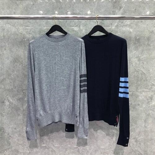 TB BROWIN Women Sweater Wool Pullover Long Sleeve TB Striped Men Top Slim Korean Design Knitted Soft Sweatshirt