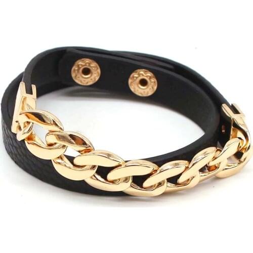 TOTABC Couple Bracelet Plated Curb Chain Bracelet & Bangle Charm Feminine Leather Bracelet Jewelry Pulsera Hombre