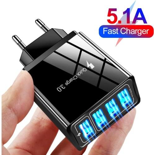 5.1a qc3.0 4USB fast charging multi port mobile phone charger for iPhone Samsung Huawei tablets mobile phone USB chargers