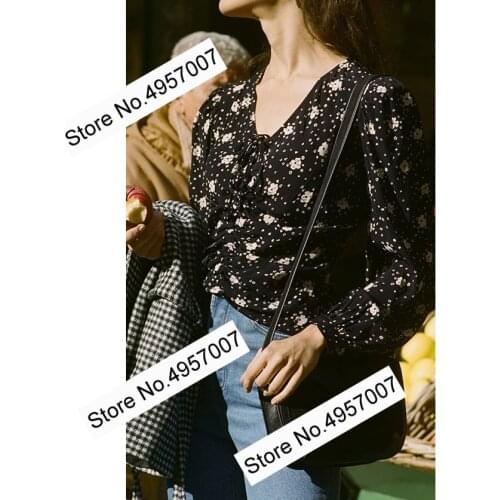 Elfbop 100% Viscose Ladies V Neck Floral Printed Top Features With Adjustable Drawstring - 2020 Women Blouse Top