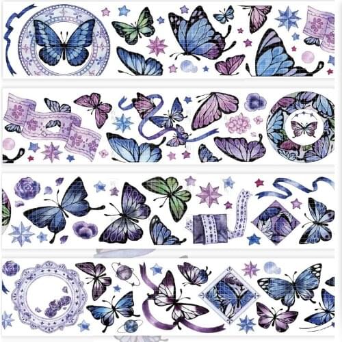 1 Loop Prayer Blue Crystal Transparent Pet Wood Horizontal Journal Washi Tape Butterfly