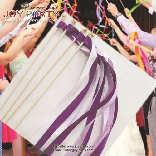 10 pcs/lot purple ribbon stick wands with bell noise maker for wedding party