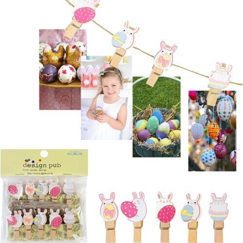 10pcs Easter Rabbit Wooden Clips Mini Easter Eggs Bunny Photo Clips For Happy Easter Birthday Party Home Decor Postcard Clips