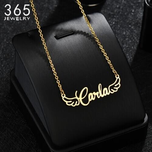 2020 Fashion Personalized Angel Wings Custom Name Necklace Stainless Steel Nameplate Letter Choker For Women Girl Birthday Gift
