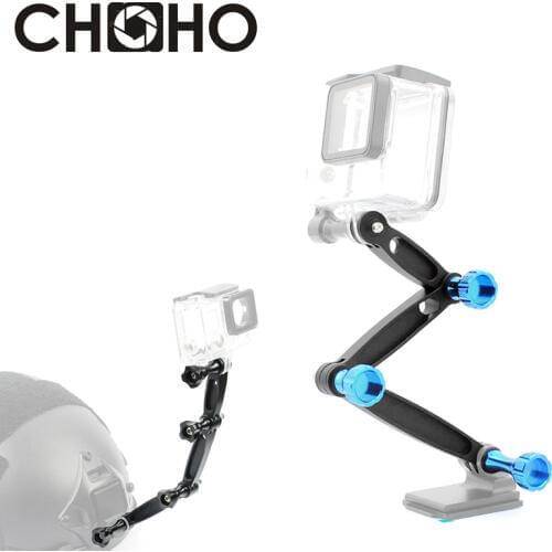 3 Way CNC Aluminium Mount Helmet Arm Extension Pole + Screw selfie stick for GoPro 9 8 7 6 SJCAM Xiaomi Yi 4K Go Pro Accessories
