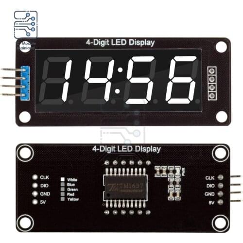 0.56 Inch TM1637 4-Digit 7 Segments LED Digital Tube Board Clock Module Decimal Double Dots 2 Pins White Display For Arduino