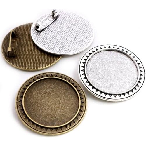 5pcs 30mm Inner Size Antique Silver Plated And Bronze Colors Plated Brooch Pin Classic Style Cabochon Base Setting