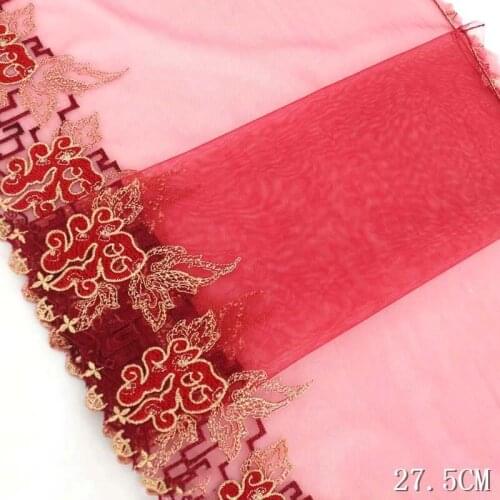 66yards Red Mesh Tulle Embroidery Lace Trim Wedding Chinese Style Fabric For Lingerie Underwear Bra Dolls Dress Handmade