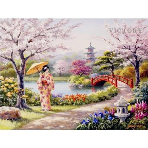 Diamond Embroidery Landscape Japan Diy Diamond Mosaic Full Square Diamond Painting Japanese Girl Picture of Rhinestones Art