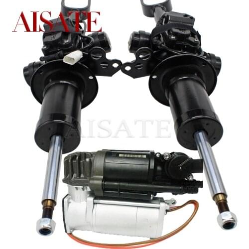 Pair Front Left & Right Air Suspension Shock Strut + Compressor Pump For BMW F07 535i 550i GT 740i 740li 37206864215 37116863115