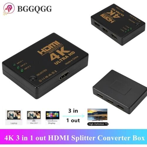 BGGQGG 1080P 4K 2K HDMI Video Switcher HDMI Splitter Converter 3 in 1 out Port Hub for DVD HDTV Xbox 3 Port 4K 2K 1080P Switcher