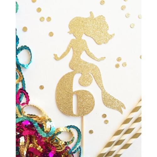 Glitter custom Mermaid Age number or intial cupcake toppers Food Picks girls birthday party cake decorations