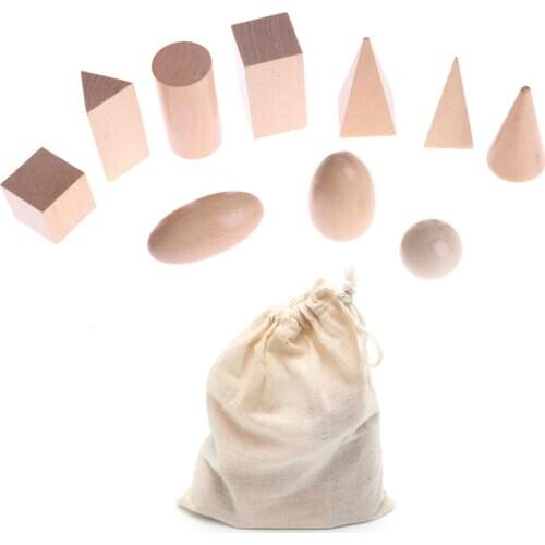 Wooden Geometric Solids 3-D Shapes Montessori Learning Education Math Toys Resources for School Home