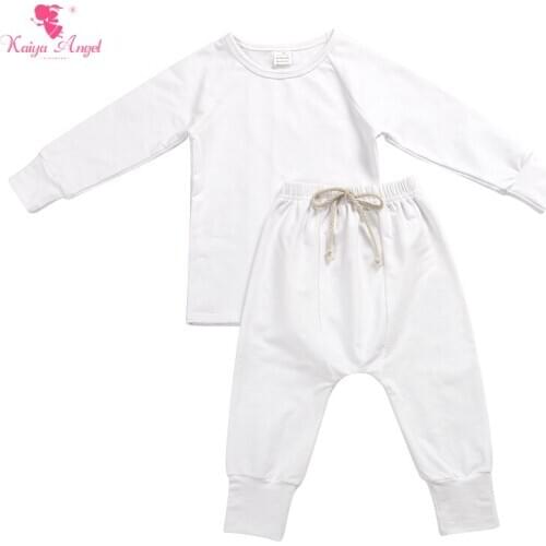 Kaiya Angle Two-piece Fall White Kids Boys Girls Clothes Set Pullover Long Sleeve Bottoming Shirts Base Layer + Waistband Pant