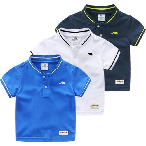 Boys Clothes 2021 Hot Summer Novelty Cotton Cartoon Elephant Print Short Sleeve V Mandarin Collar Handsome T Shirt Kids Boys