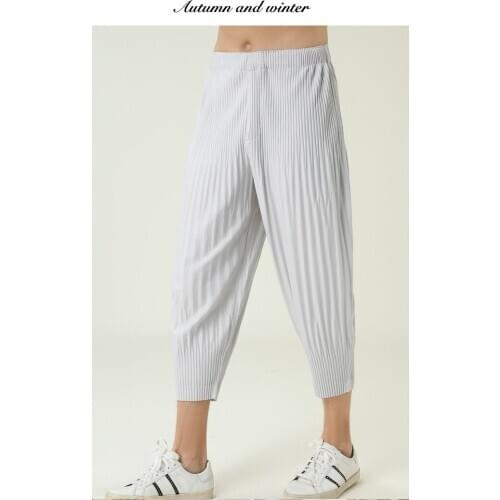 HOT SELLING Miyake fold wen Style fashion solid men All-match small foot pants casual pants IN STOCK