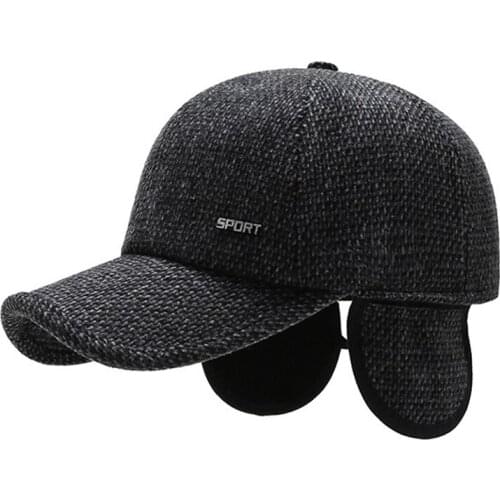 Men Winter Felt Baseball Hat with Earflaps Snapback Cap Women Keep Warm Gorras Thicken Ear Protection Cap шапка зимняя мужская