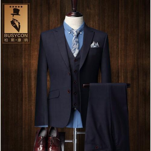 Three Piece Dark Purple Mens Plaid Suits Blazer Masculino Slim Fit Morning Suit Wedding Mens Formal Wear