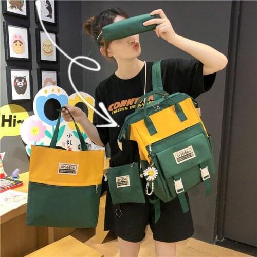 4 Pcs Set Nylon Schoolbag for Women Backpacks Fashion School Backpack Waterproof Teenager Girl Student School Bags Lady Backpack