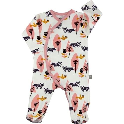 New Newborn Soft One Hundred percent cotton Interlock Fabric Patikli baby rompers 0-6 Month pink fox