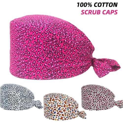 New Scrub Cap Adjustable Beauty Salon Dental Clinic Nursing Hats Accessories Medical Leopard Grain Printing Work Surgicals Caps