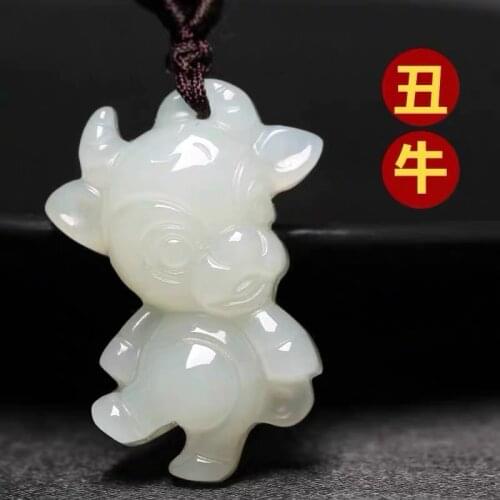 Natural hetian cartoon zodiac jade pendant necklace Hand-Carved Pendants jade necklace jade jewelry necklace white jade